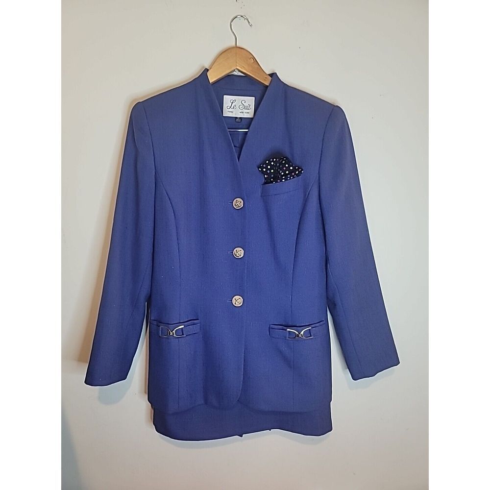 Le Suit Skirt Suit Size 10 Purple Blue‎ Women Lined Career Textured 2 Piece Set